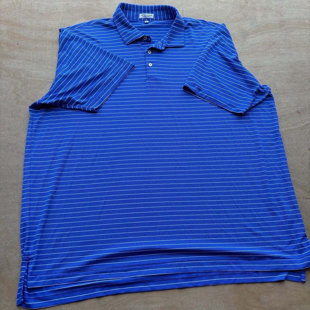 Peter Millar Summer Comfort Polo Shirt Men's Size 3XL Blue w White Stripes S/S